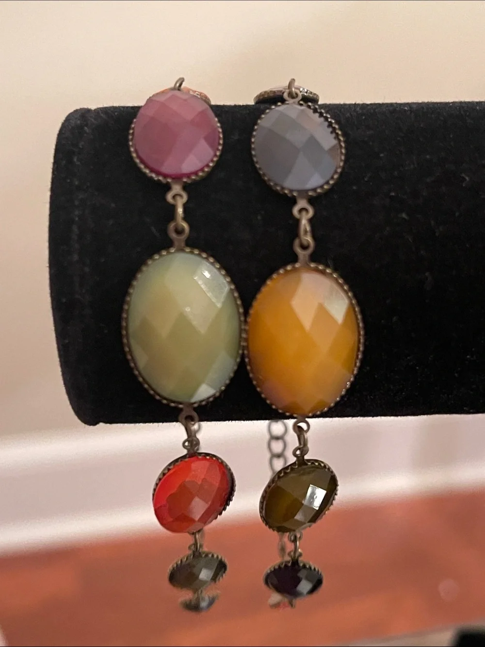 Vintage Set of Two Multi-color Faceted Oval Stone Bracelets
